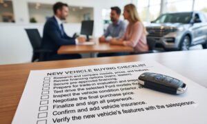 car buying checklist for Washington shoppers reviewing vehicle options at local dealership