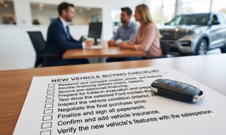 car buying checklist for Washington shoppers reviewing vehicle options at local dealership